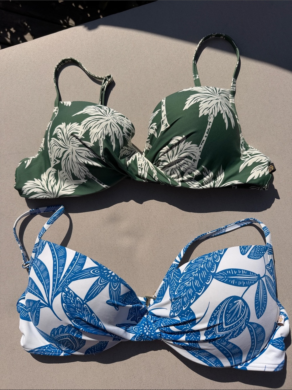 La Vie En Rose Green Palm & Blue Floral Bikini Tops